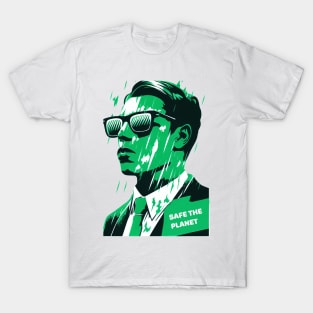 Save the Planet with Our Abstract White and Green Climate Activist Man Face Portrait Design T-Shirt